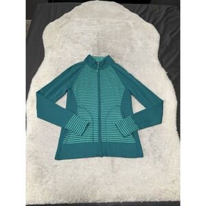 REI‎ Women's Teal Coolmax Striped Sweater Jacket Size Small